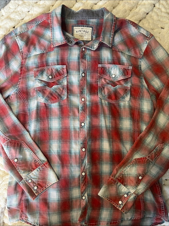 BKE Other - BKE Men's Red and Light Blue Plaid Button-Down Shirt